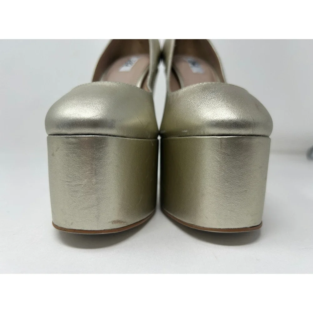 Zigi Womens Nicole Metallic Gold Platform Pumps Ankle Strap Block Heel Size 7